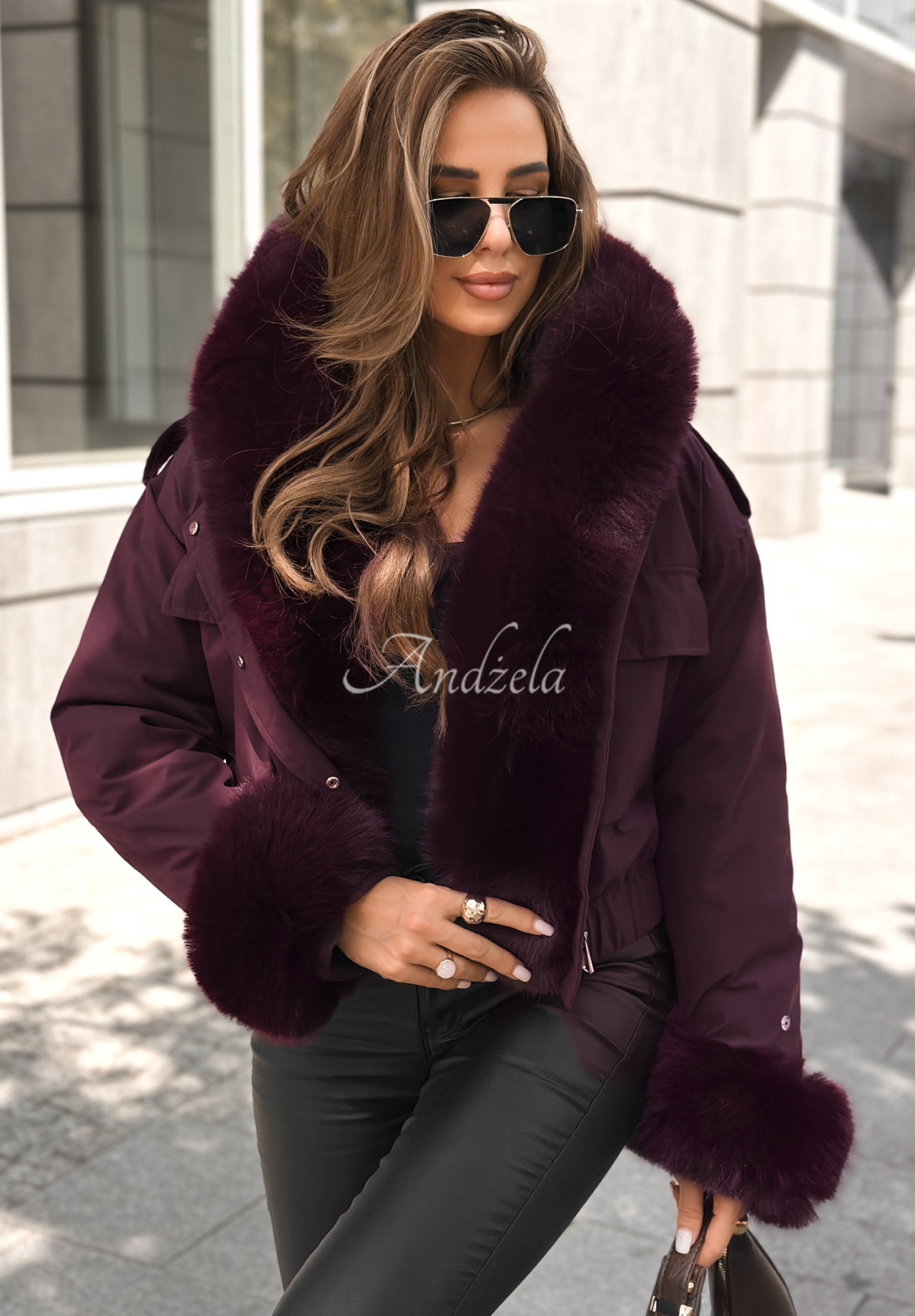 Kurze Jacke mit Fell Timber Pines Burgunderrot