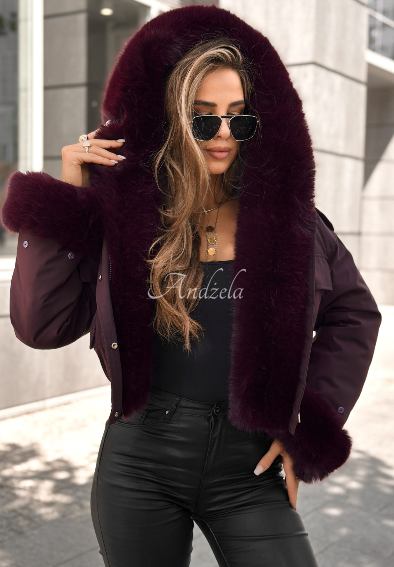 Kurze Jacke mit Fell Timber Pines Burgunderrot