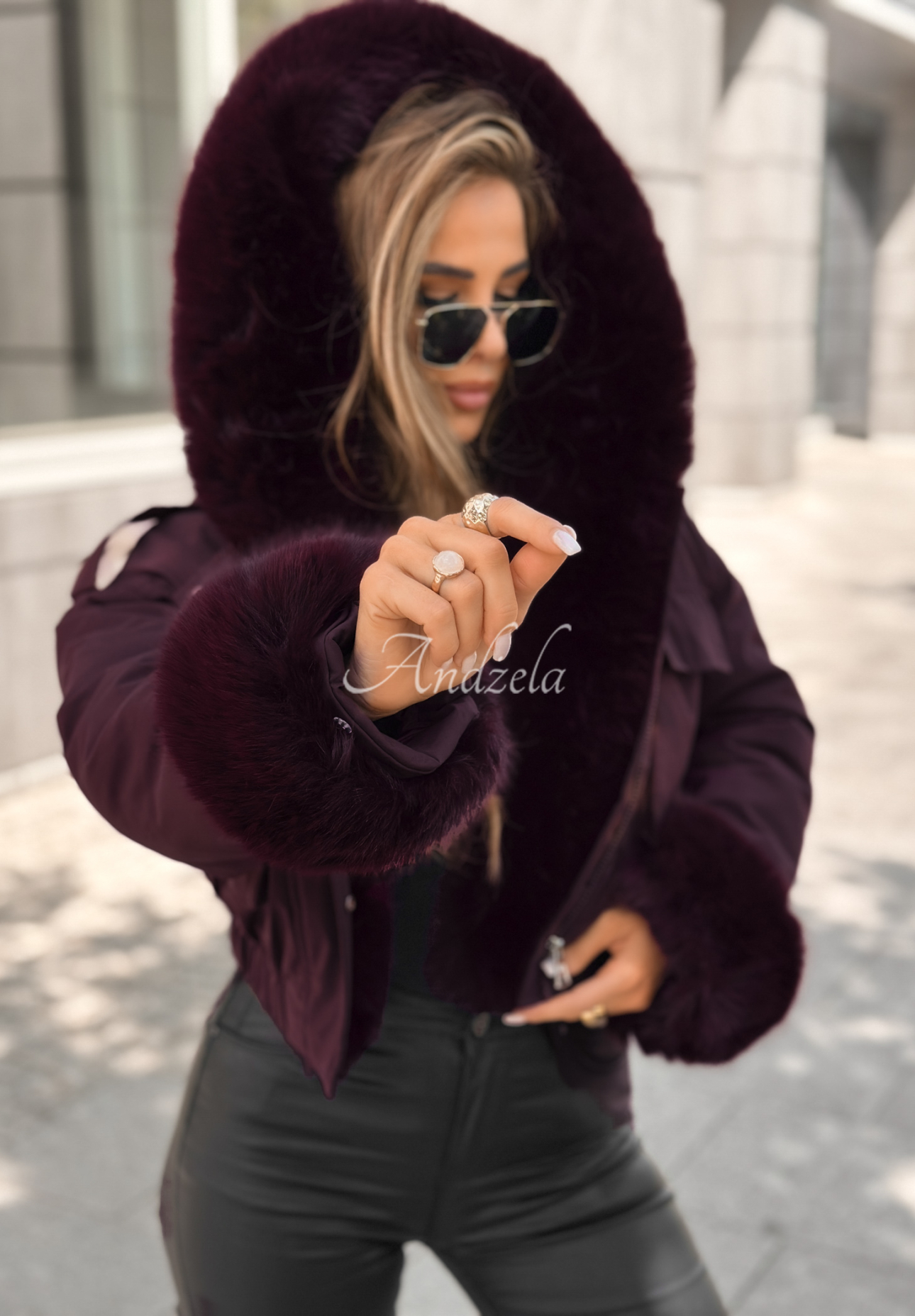Kurze Jacke mit Fell Timber Pines Burgunderrot