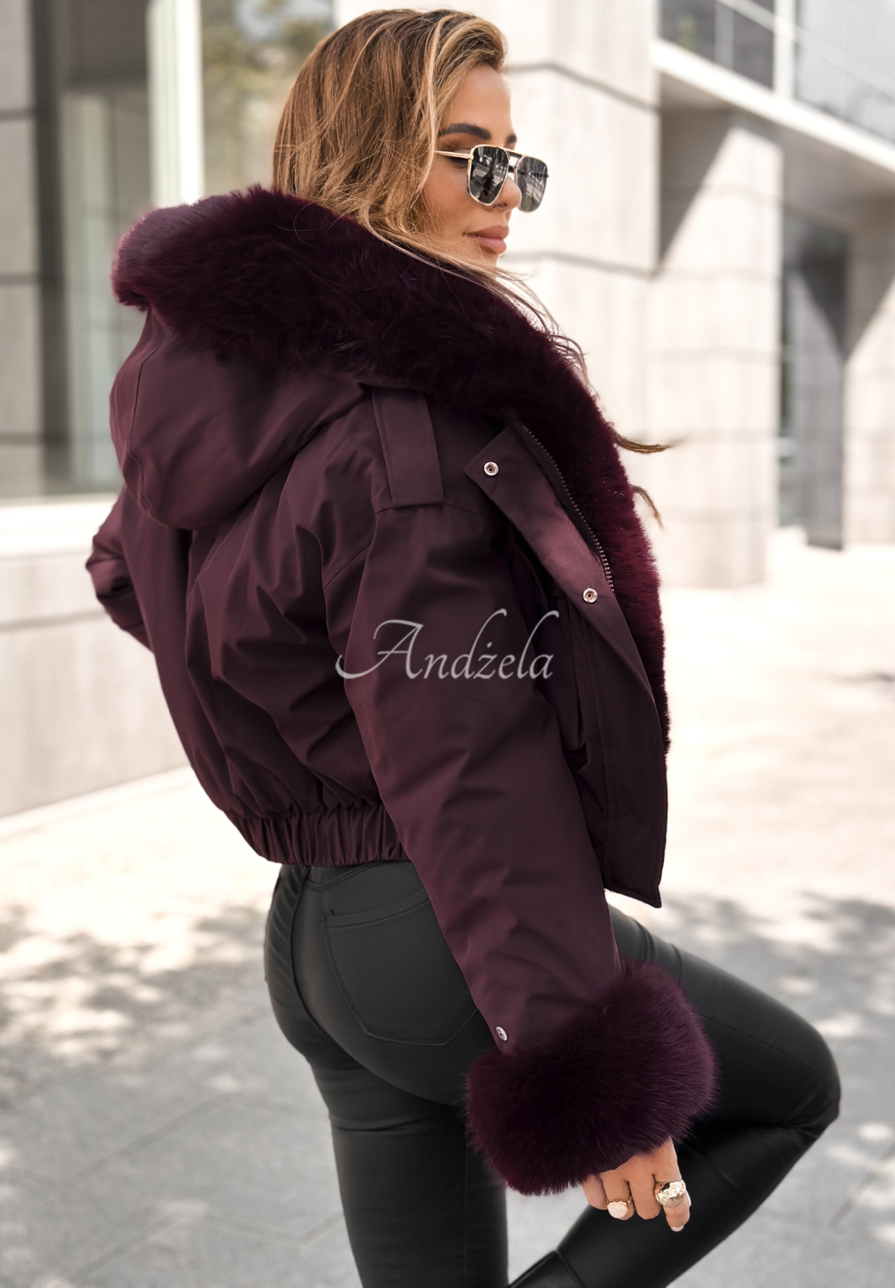 Kurze Jacke mit Fell Timber Pines Burgunderrot