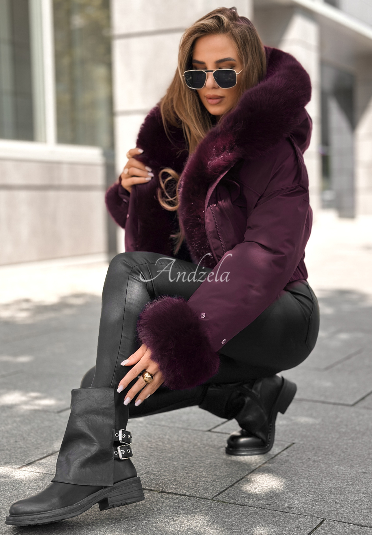 Kurze Jacke mit Fell Timber Pines Burgunderrot