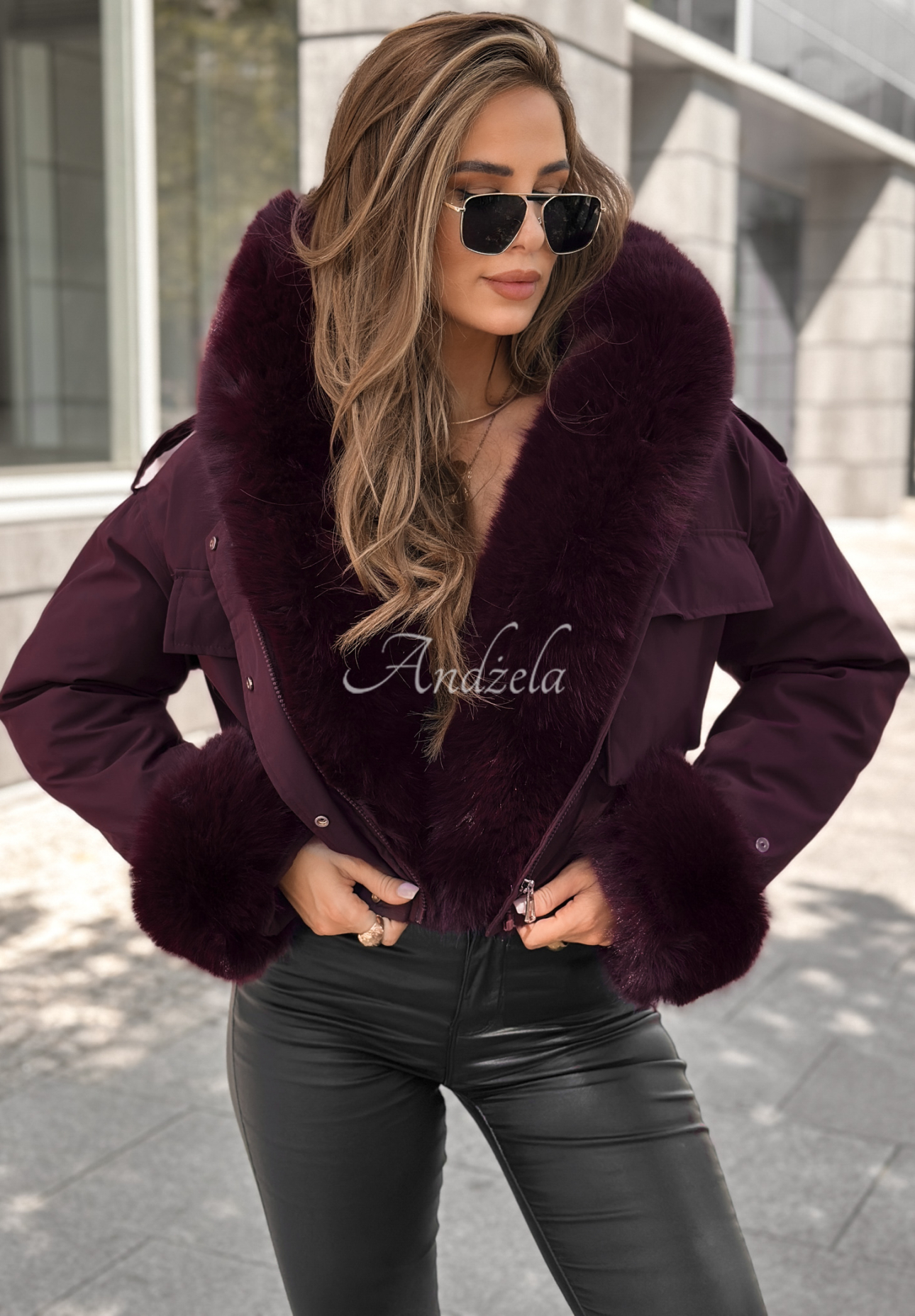 Kurze Jacke mit Fell Timber Pines Burgunderrot