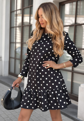 Polka Dot Kleid mit Rüschen Never Posted Schwarz
