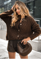 Ozdobnie pleciony kardigan Chesterton czekoladowy