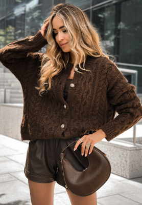 Dekorativ gewebte Strickjacke Chesterton Schokoladenbraun