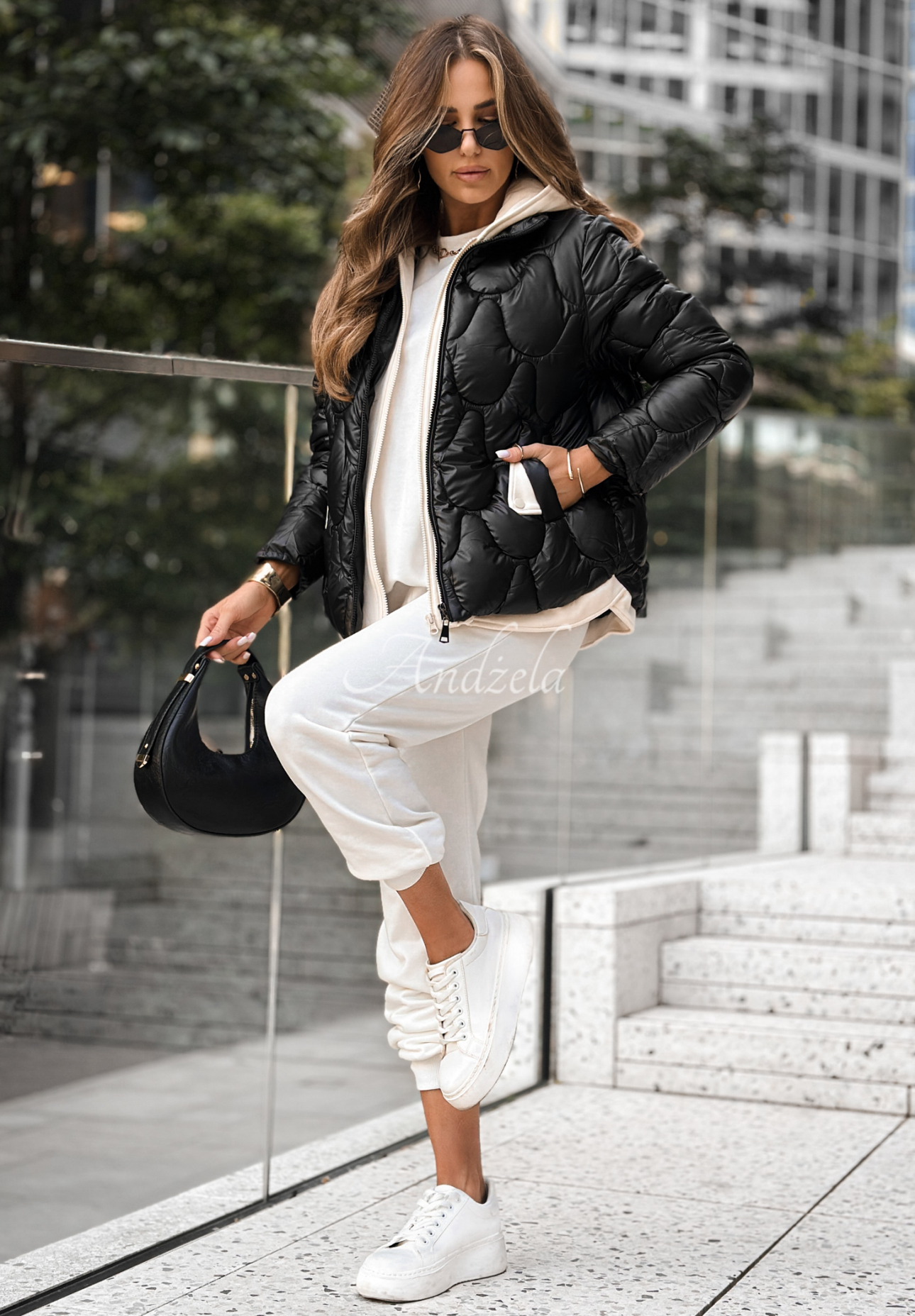 Steppjacke mit Kapuze Another Day Schwarz