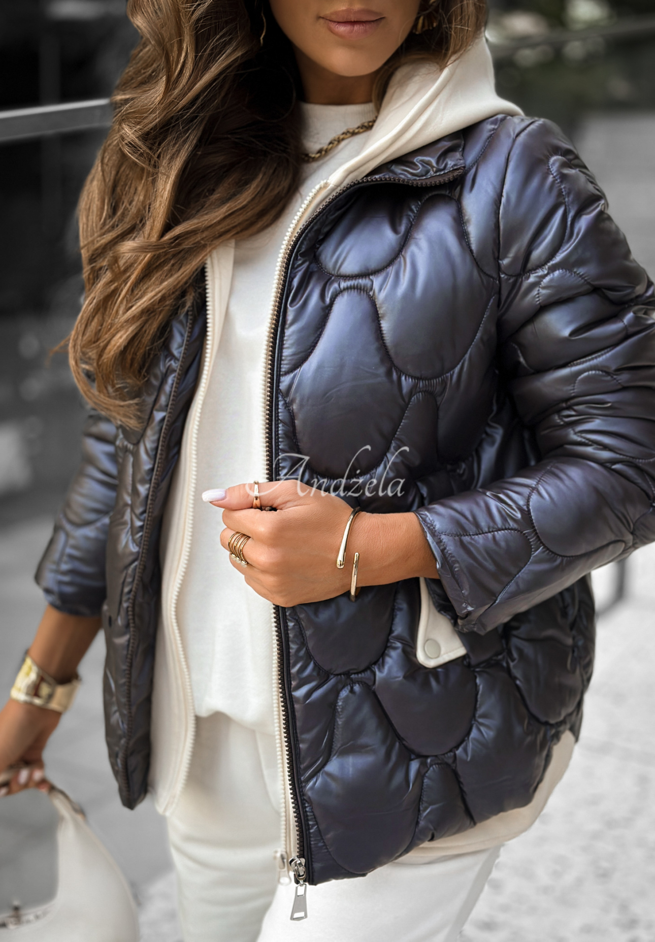 Steppjacke mit Kapuze Another Day holo Graphite
