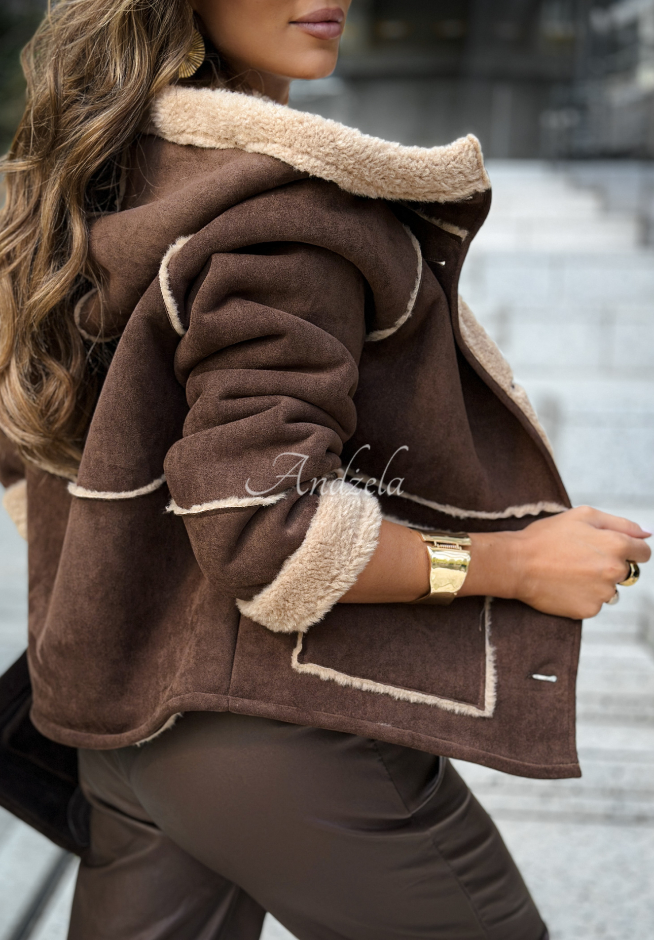 Kurze Wildlederjacke mit Schaffellfutter Pine Canyon Schokoladenbraun