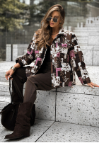 Pikowana Jacke w kwiaty Nothing Certain czekoladowo-Weiß
