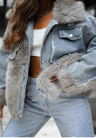 Jeans Jacke z futerkiem Next Question szaro-Blau