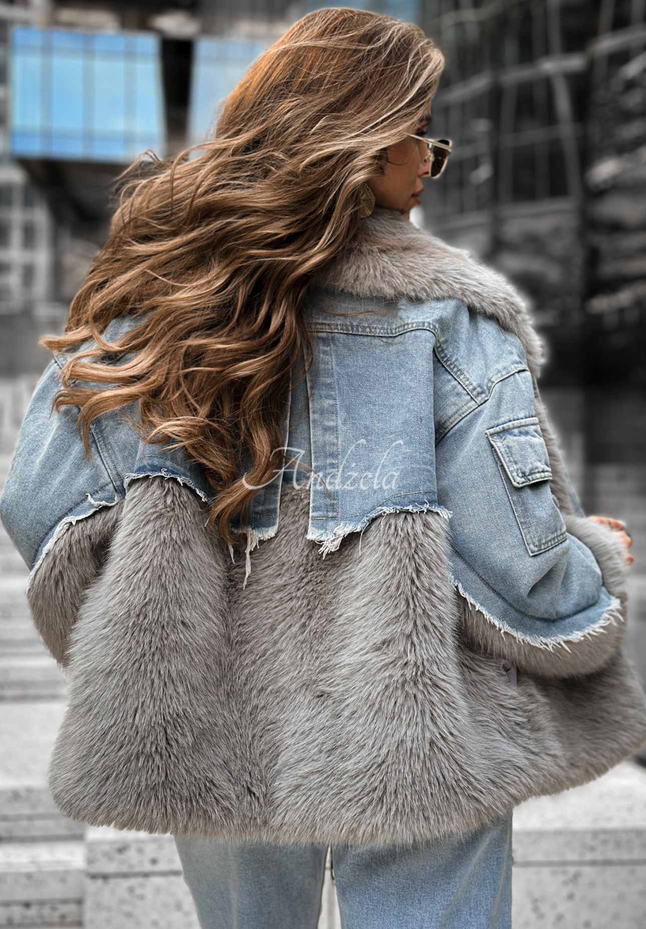 Jeansjacke mit Fell Next Question grau-blau