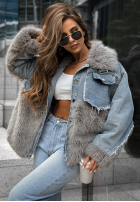 Jeans Jacke z futerkiem Next Question szaro-Blau