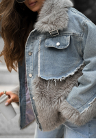 Jeans Jacke z futerkiem Next Question szaro-Blau