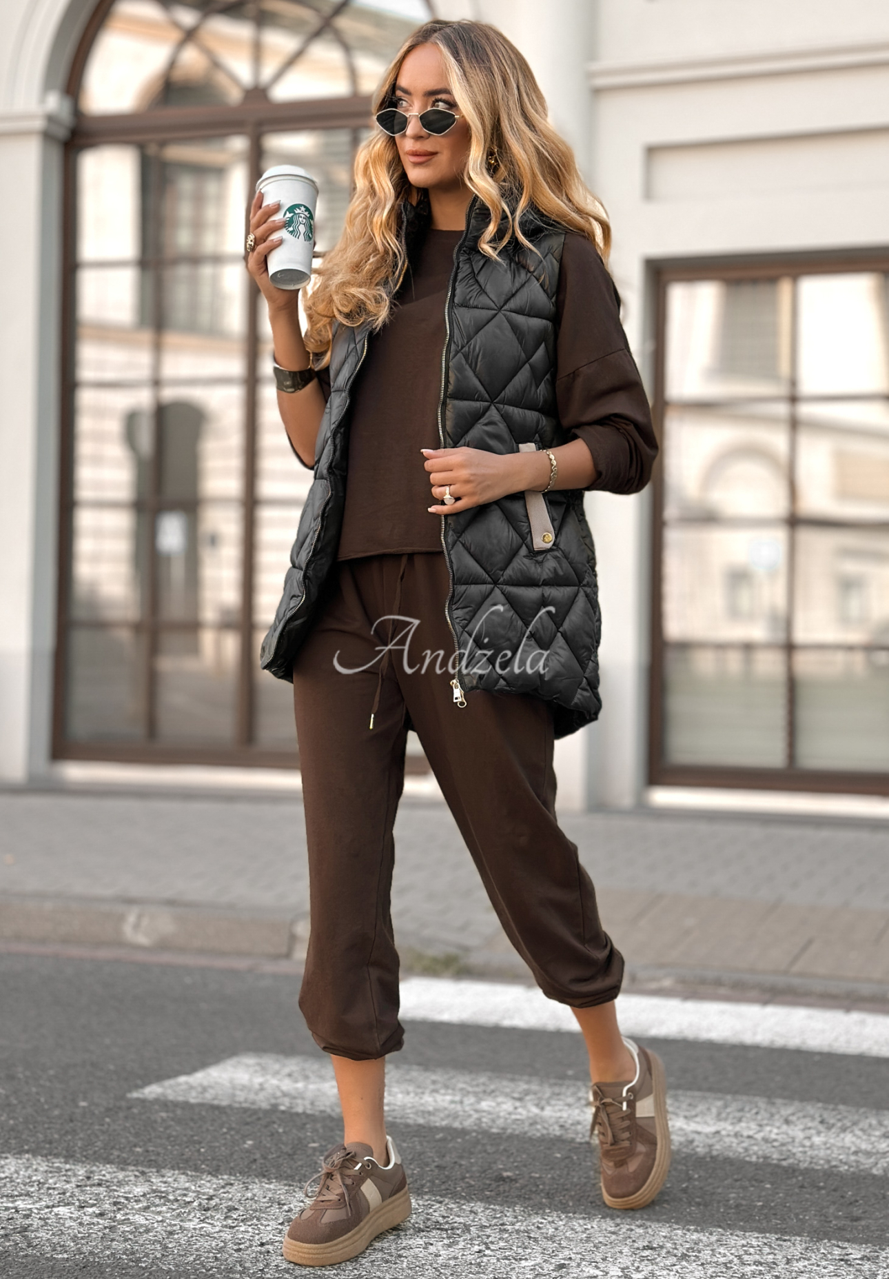 Lange Steppweste mit Kapuze Only You Know Schwarz
