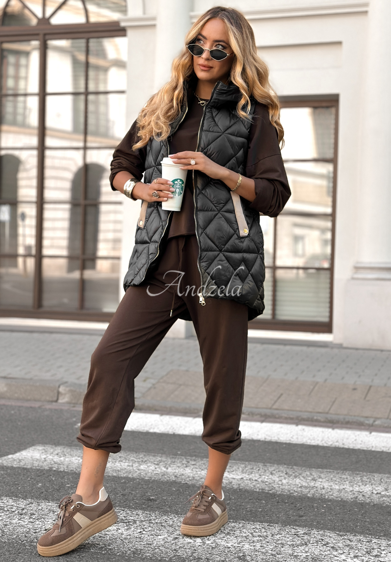 Lange Steppweste mit Kapuze Only You Know Schwarz