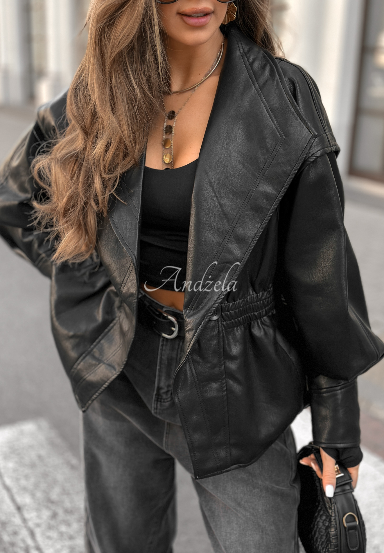 Lederjacke mit Kragen Live Fully Schwarz