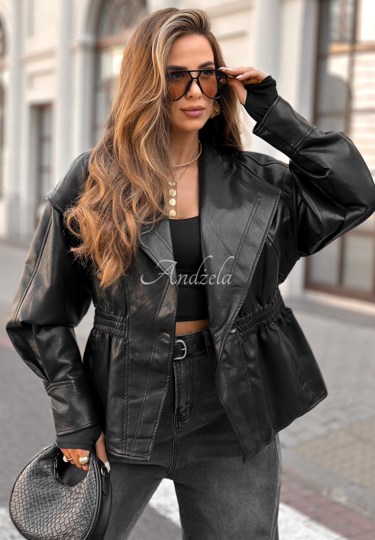 Lederblazer mit Kragen Live Fully Schwarz