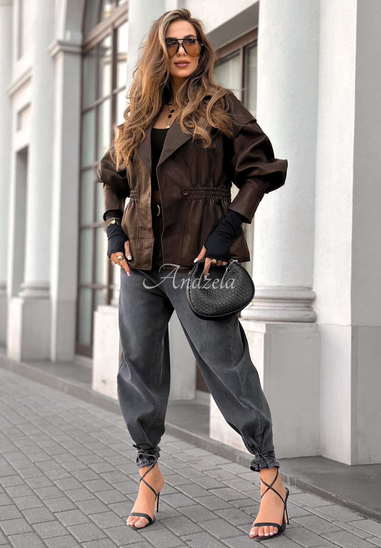 Lederjacke mit Kragen Live Fully Schokoladenbraun