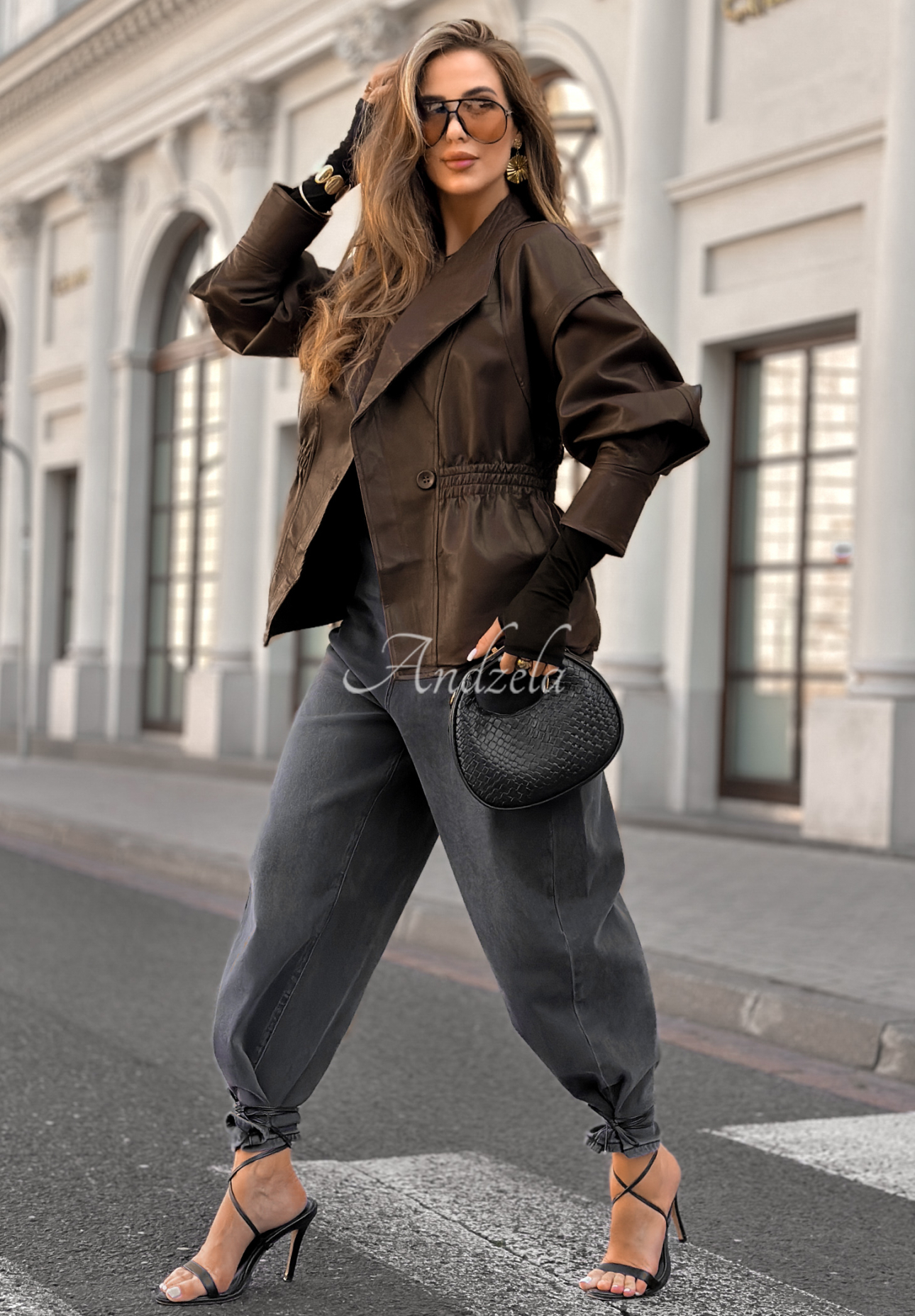 Lederjacke mit Kragen Live Fully Schokoladenbraun