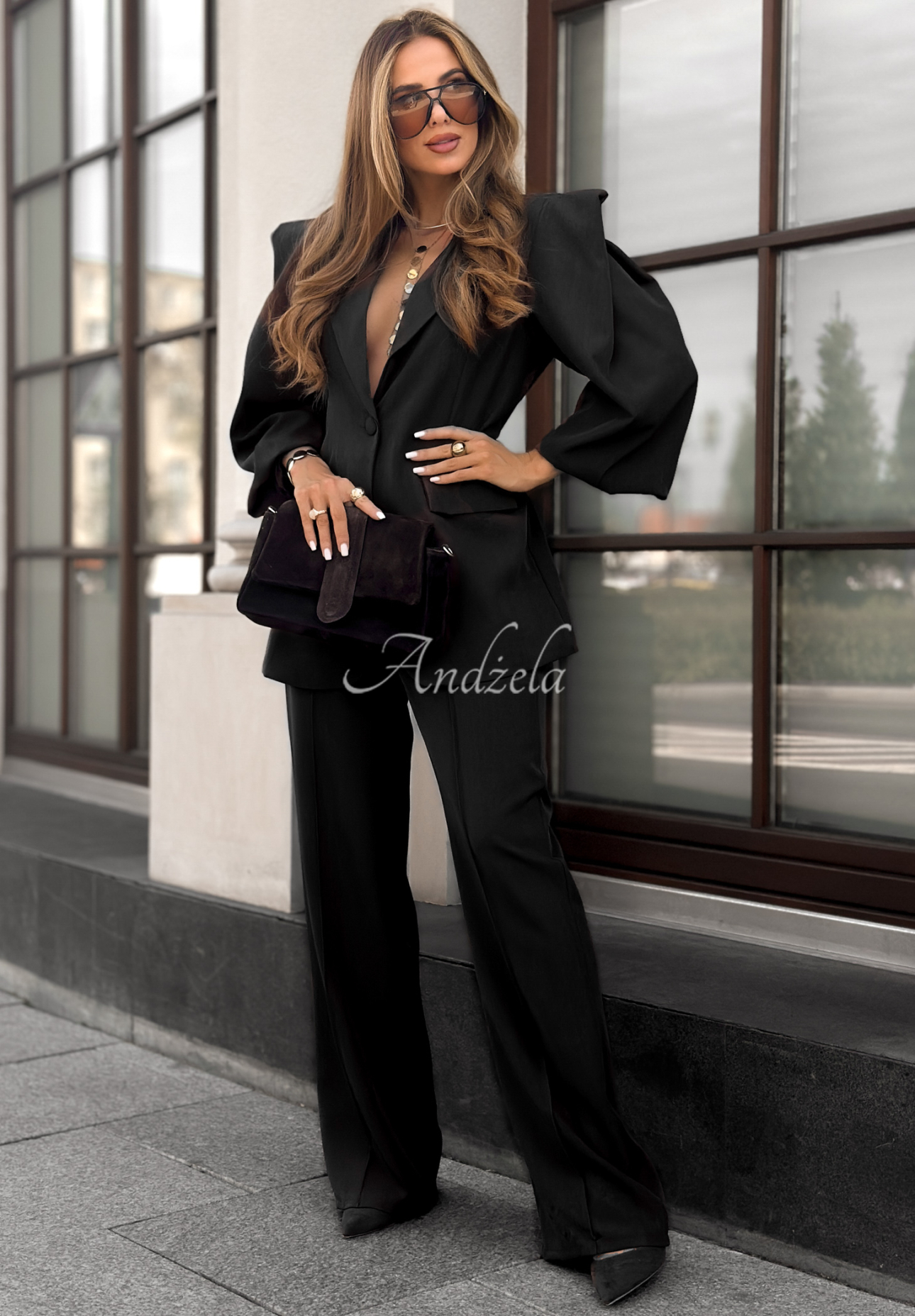 Set aus Blazer und Hose Too Late To Ask Schwarz