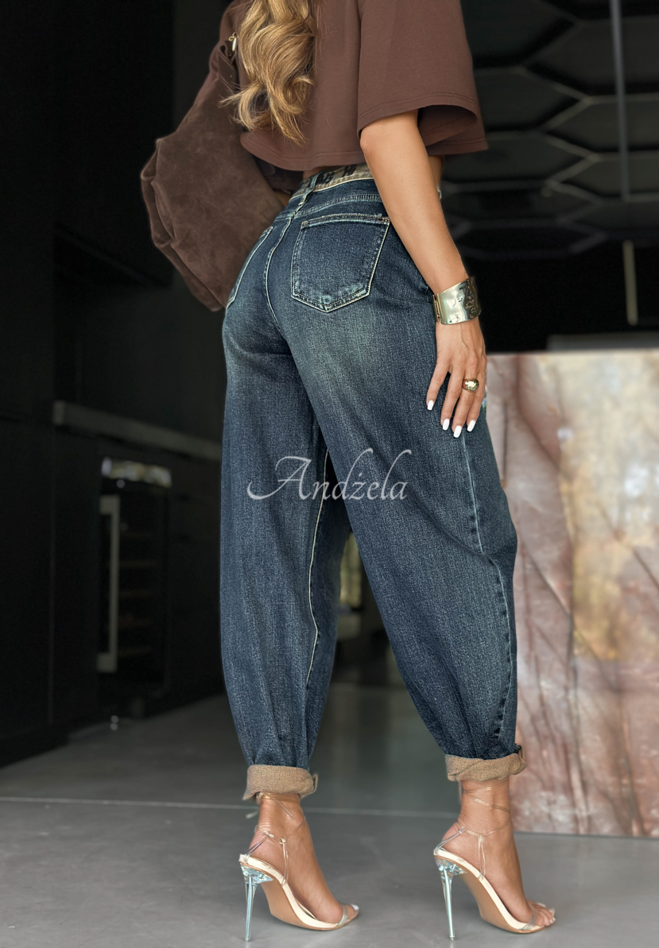 Ballonjeans mit Aufdruck Don’t Remind Me dunkelblau