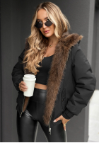 Wendbare Pelzjacke mit Kapuze Chilly Air Schwarz