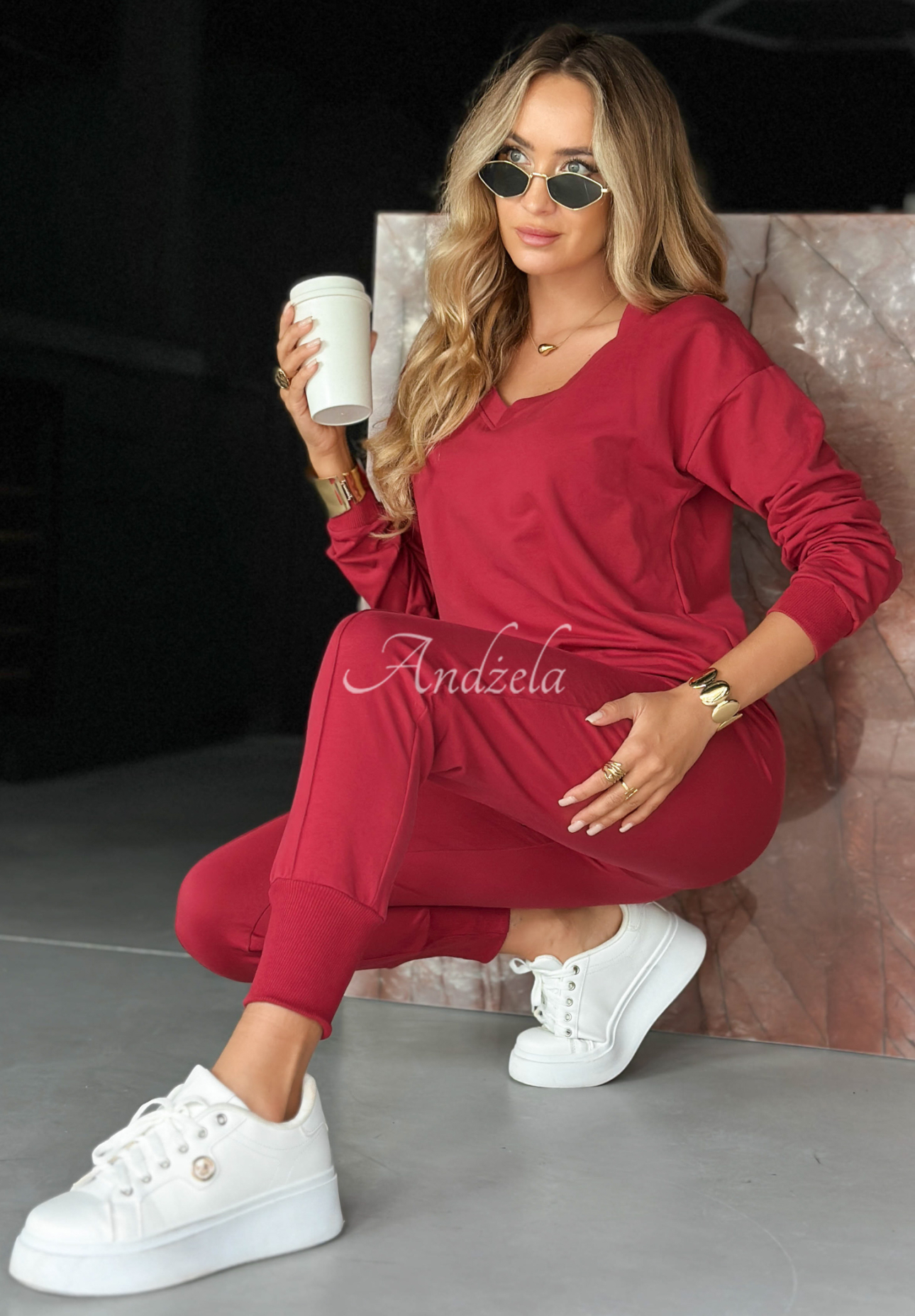 In My Head sweatshirt and pants set burgundy