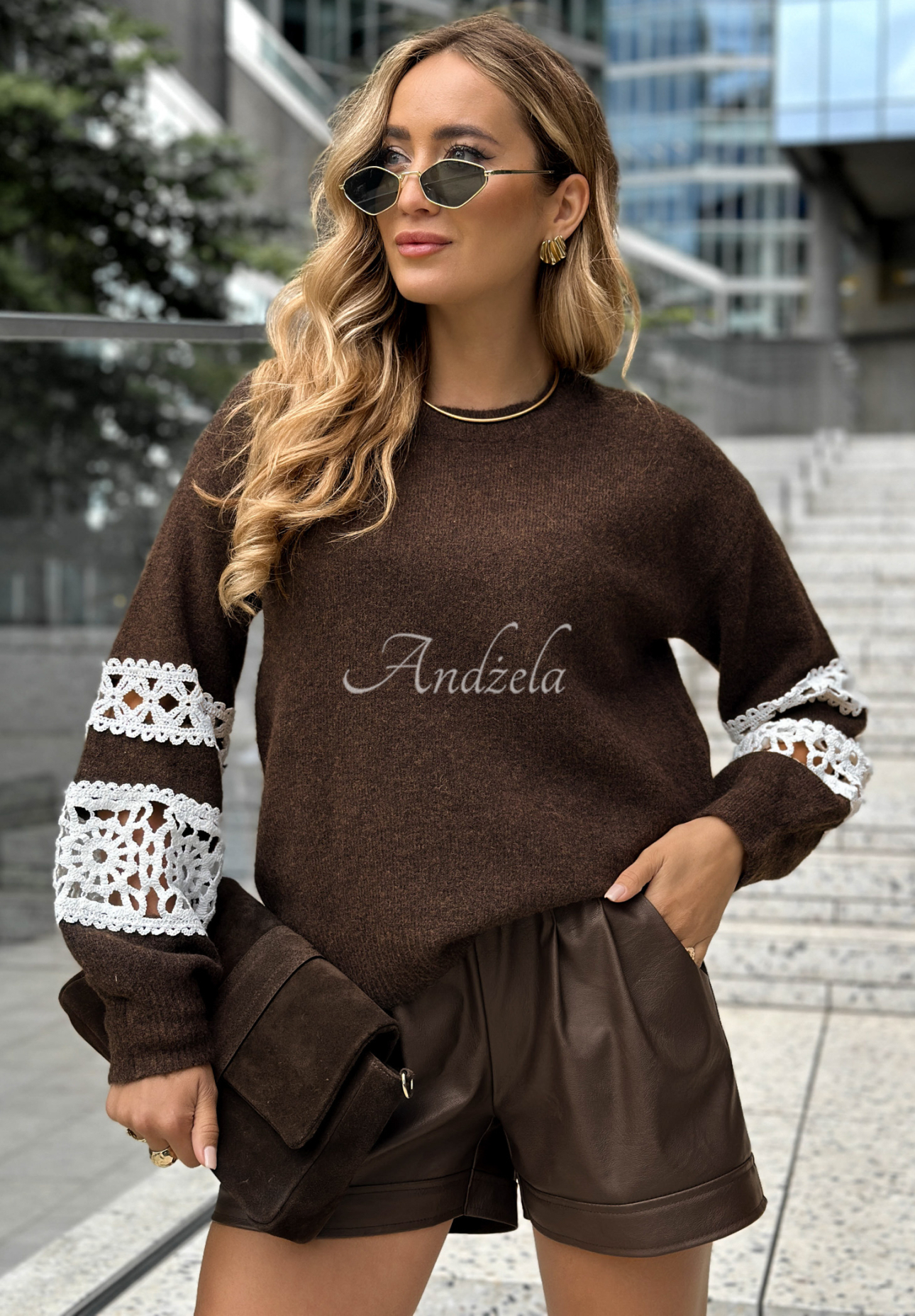 Pullover mit Spitze Quiet Mind Schokoladenbraun