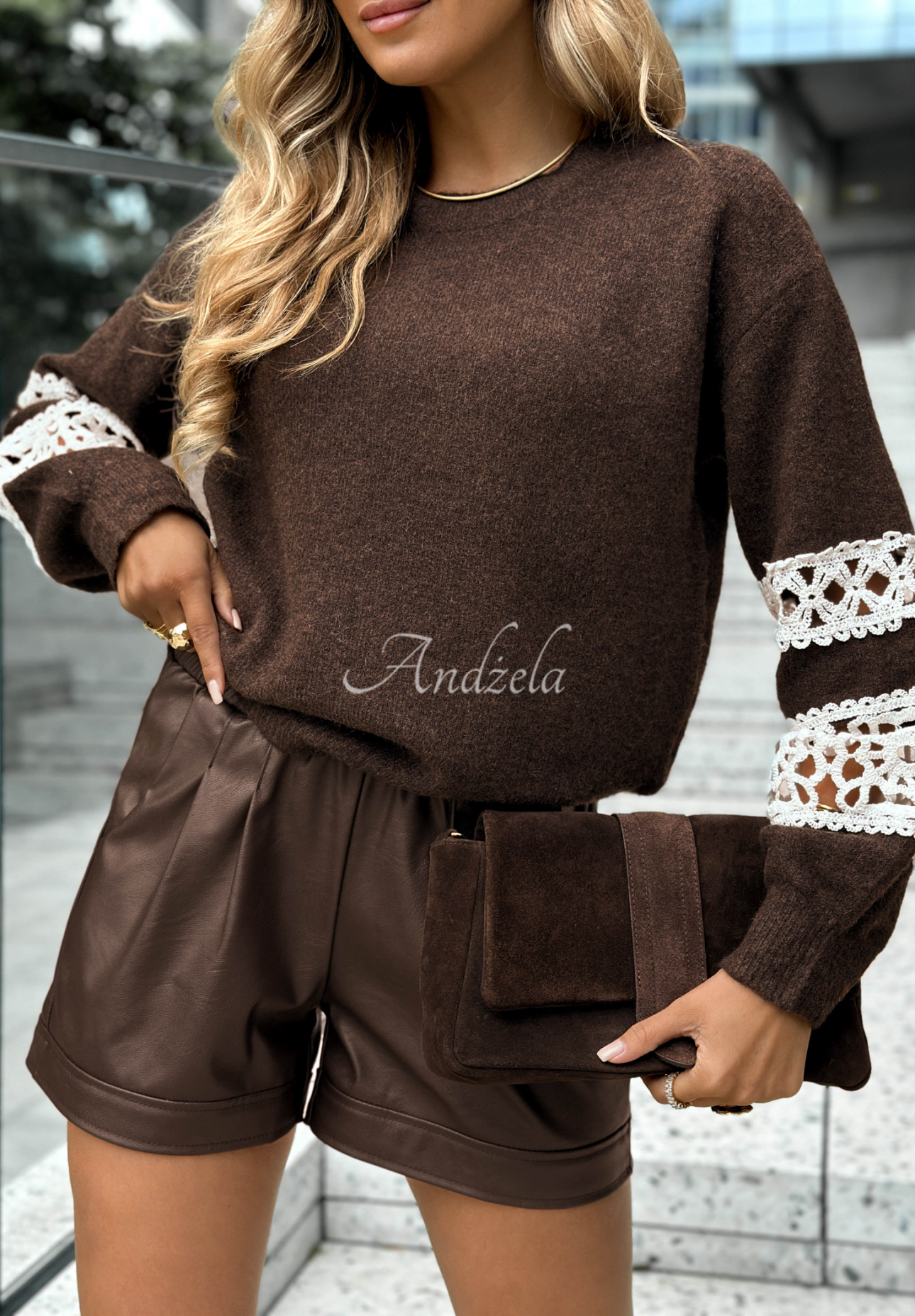 Pullover mit Spitze Quiet Mind Schokoladenbraun