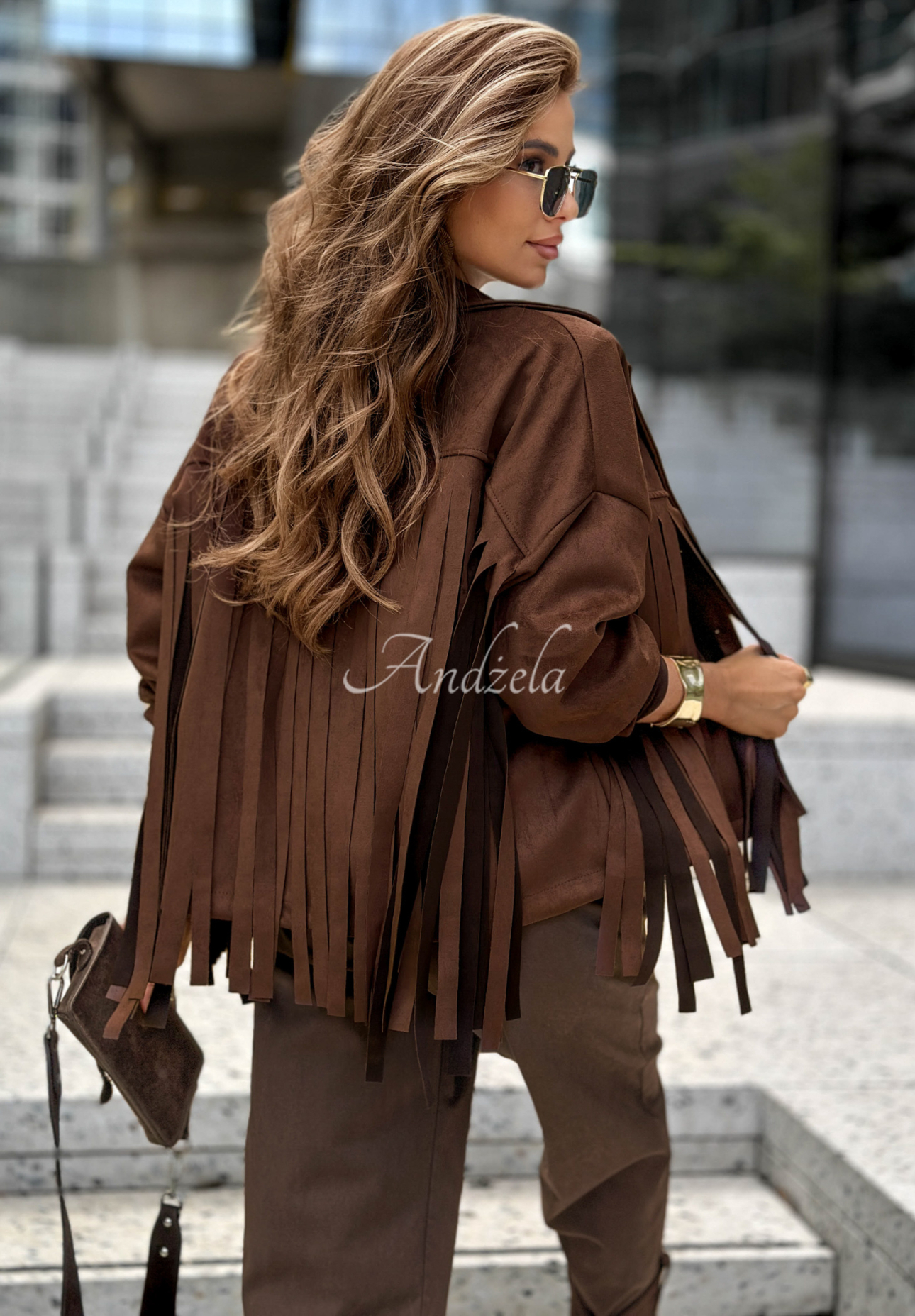 Wildlederjacke mit Fransen Still Not Sure Schokoladenbraun