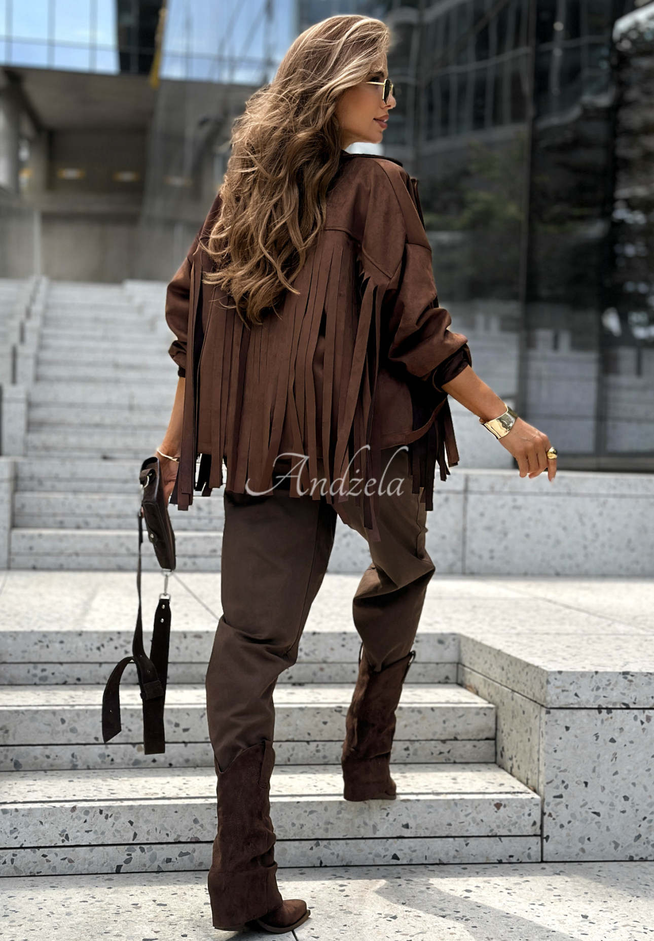 Wildlederjacke mit Fransen Still Not Sure Schokoladenbraun