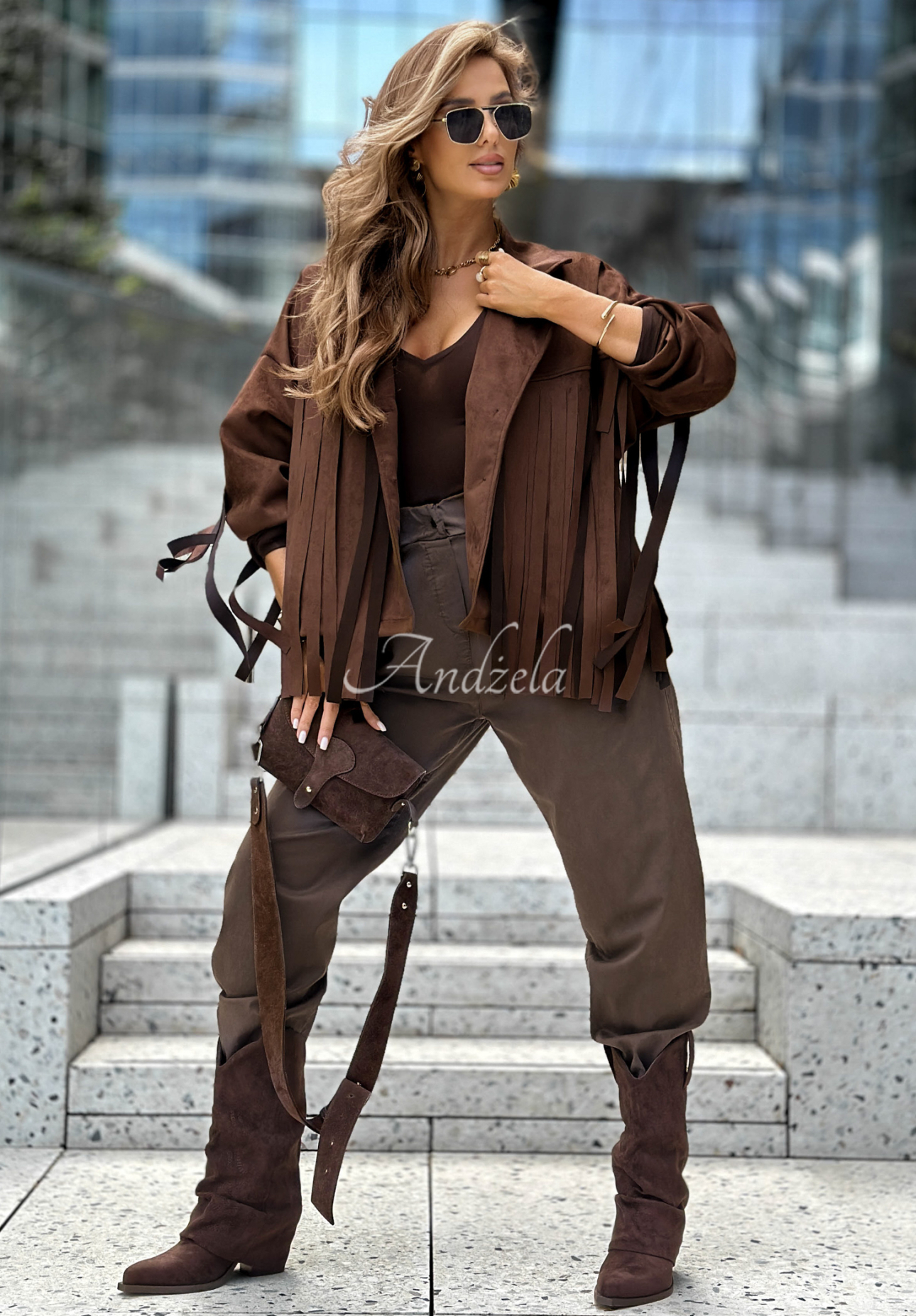 Wildlederjacke mit Fransen Still Not Sure Schokoladenbraun