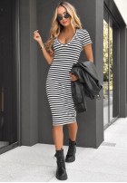 Kleid w paski Collette biało-Schwarz