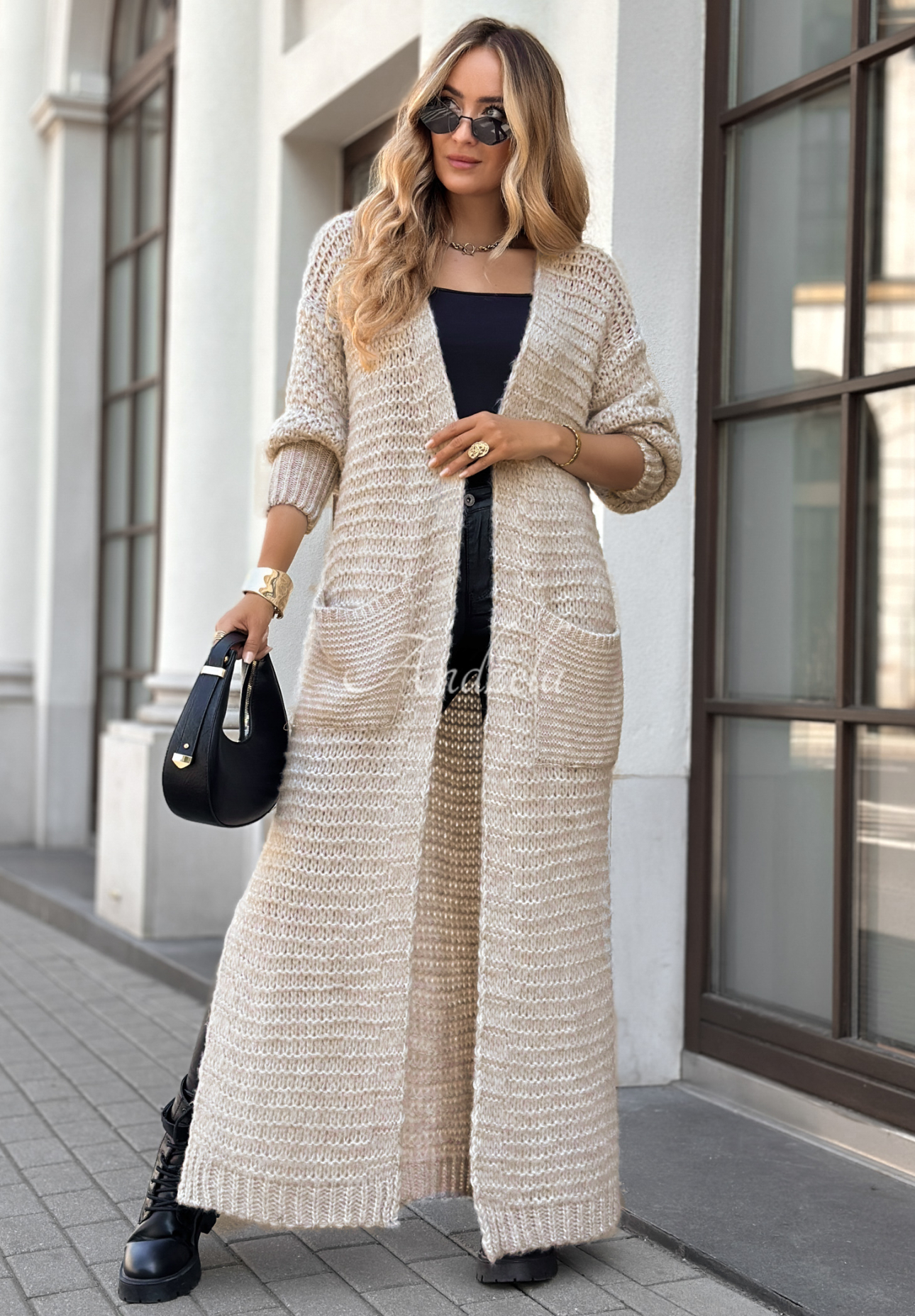 Lange Strickjacke New Jersey Beige