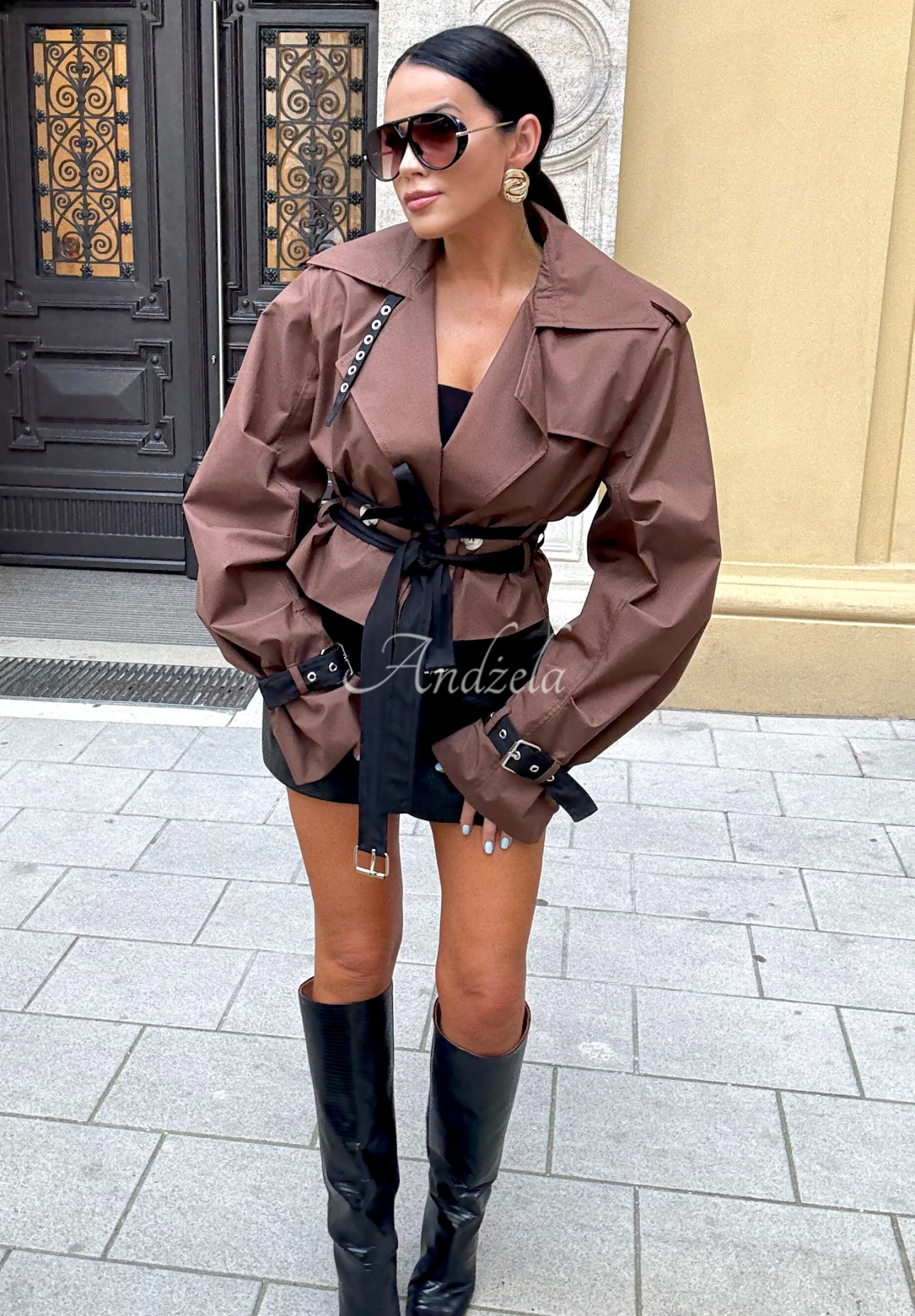 La Milla Wait What Now chocolate short trench coat