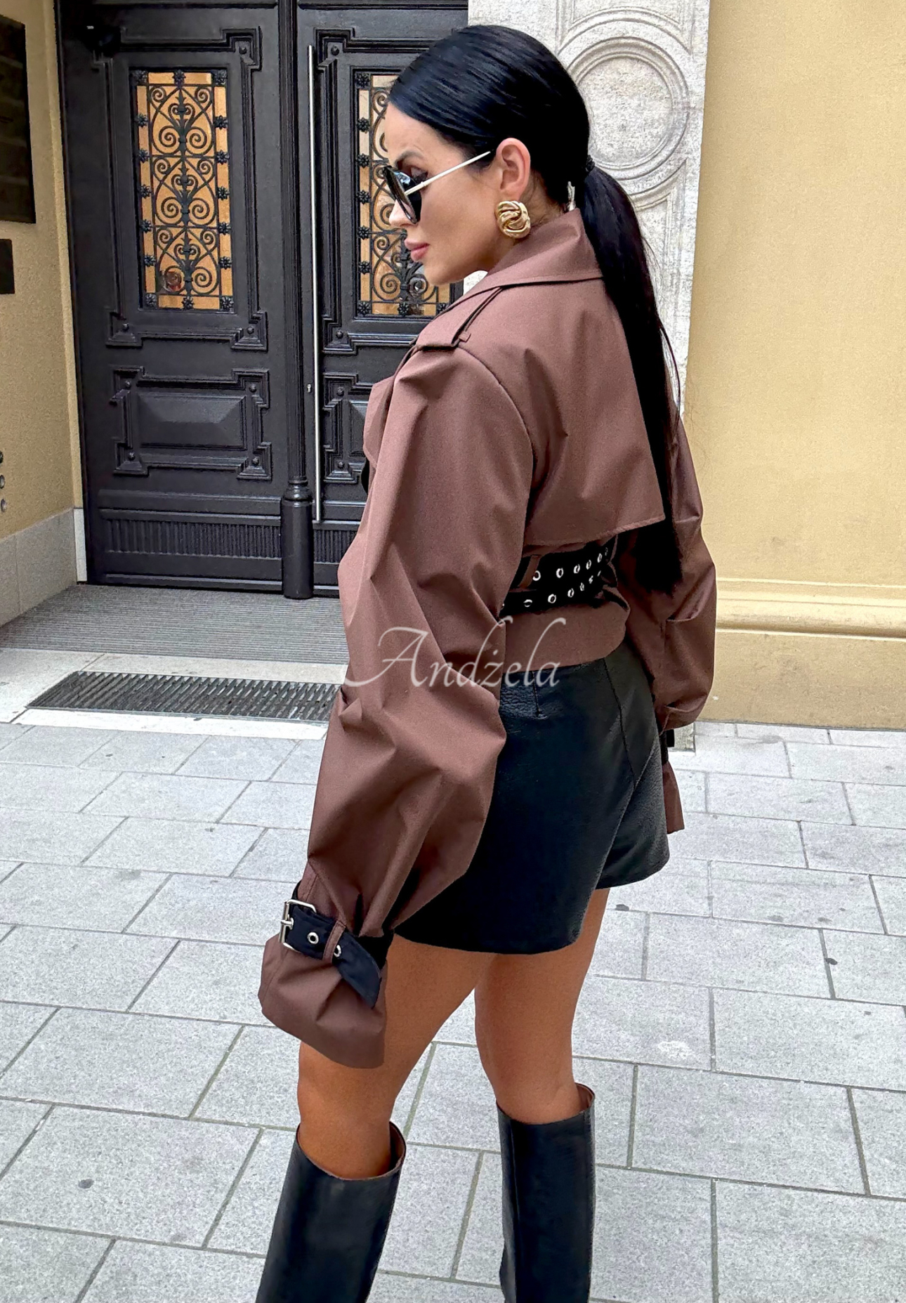 La Milla Wait What Now chocolate short trench coat