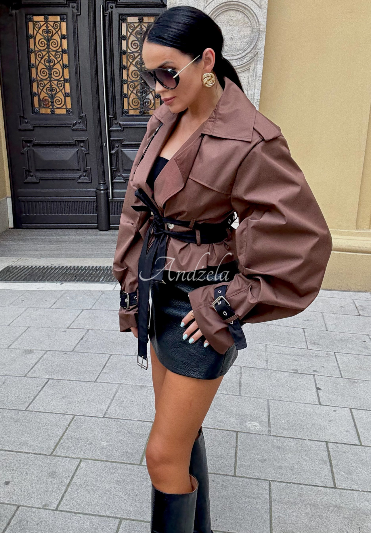 La Milla Wait What Now chocolate short trench coat