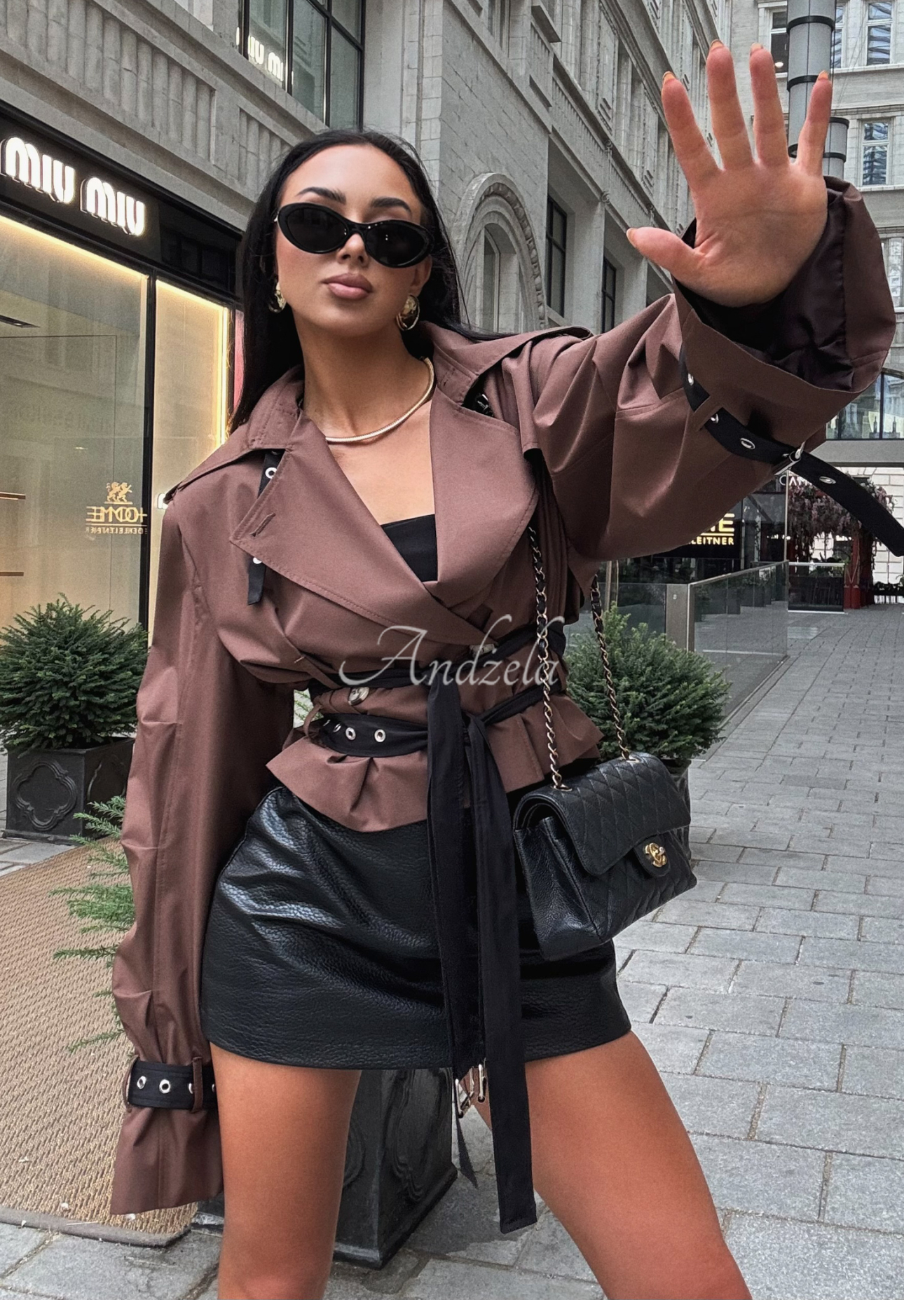 La Milla Wait What Now chocolate short trench coat