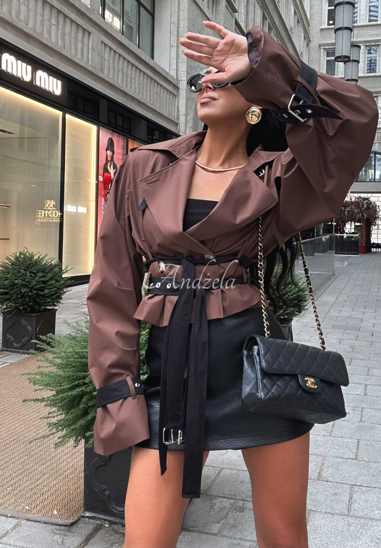 La Milla Wait What Now chocolate short trench coat