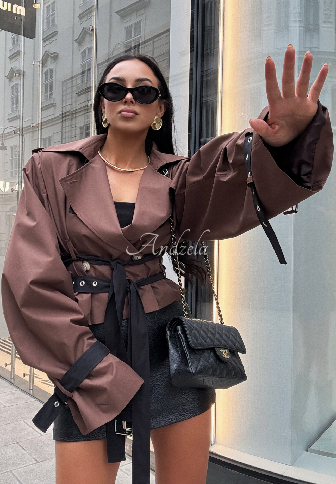 La Milla Wait What Now chocolate short trench coat