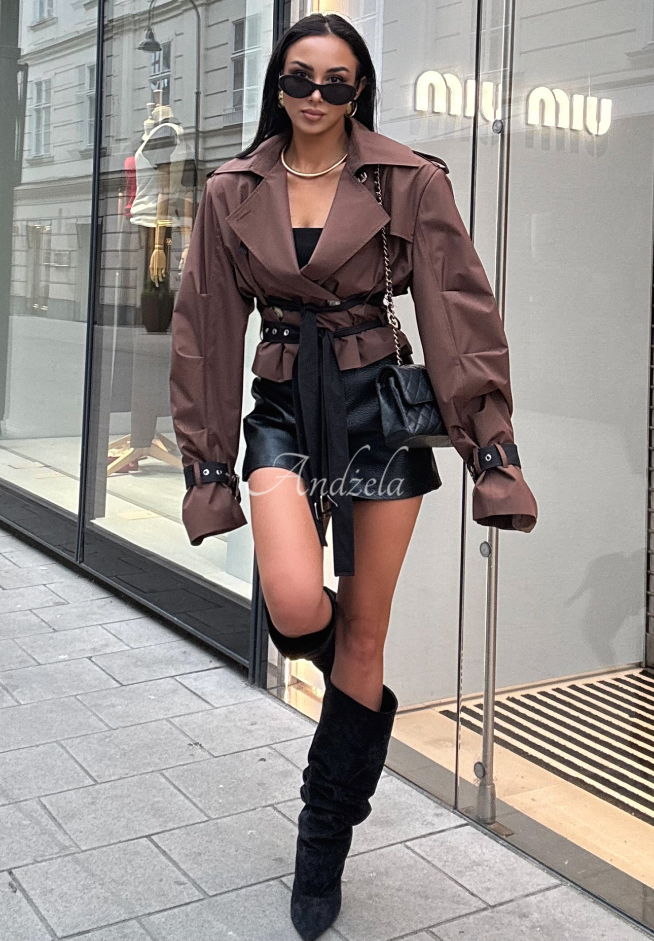 La Milla Wait What Now chocolate short trench coat