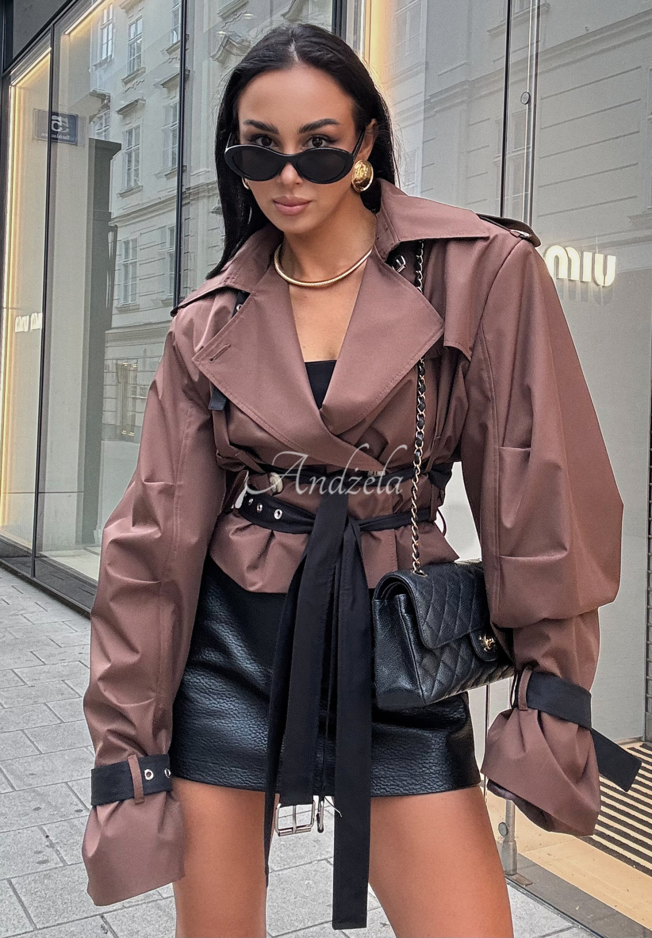 La Milla Wait What Now chocolate short trench coat