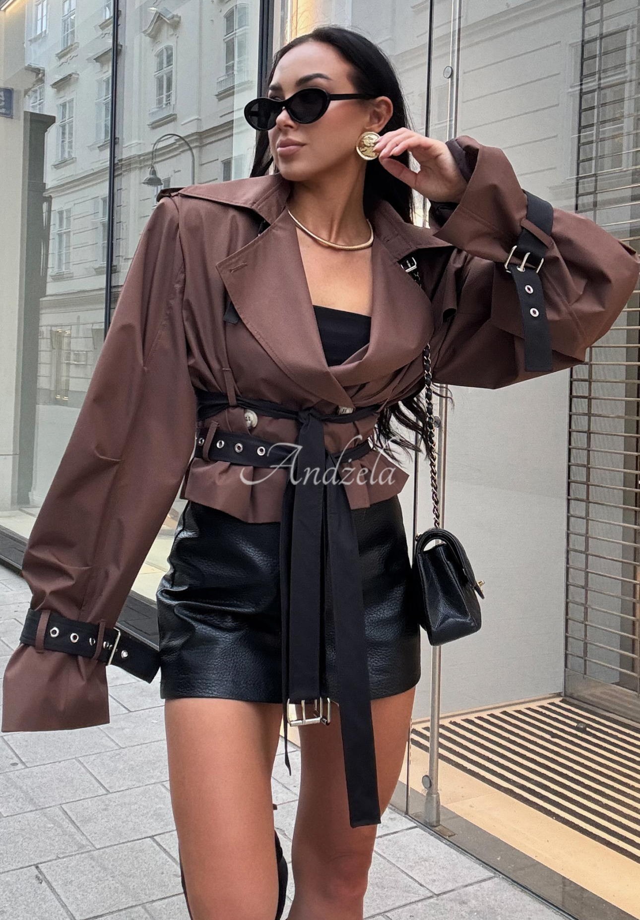 La Milla Wait What Now chocolate short trench coat