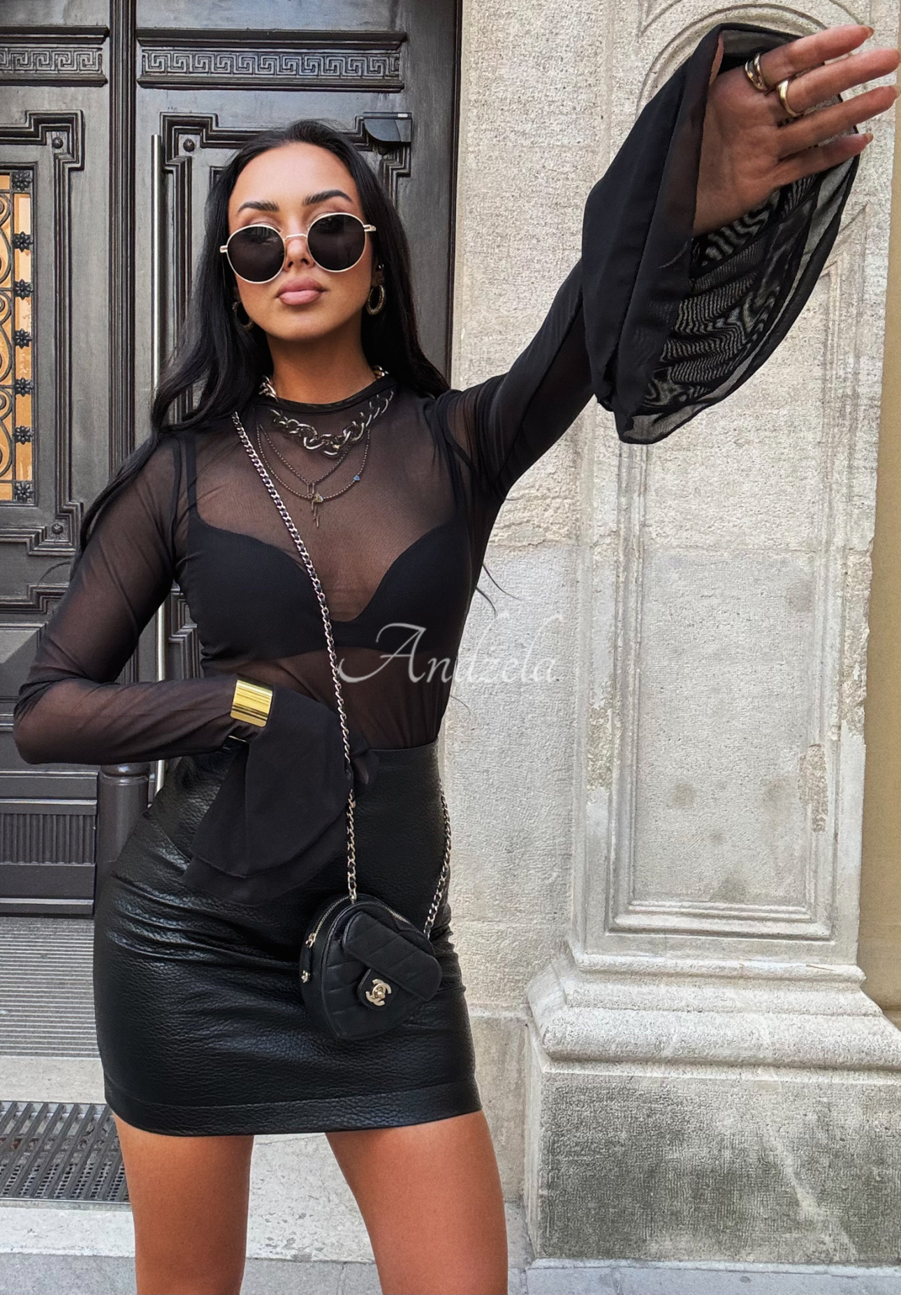 Netzbluse mit Rüschen La Milla Trust The Feeling Schwarz