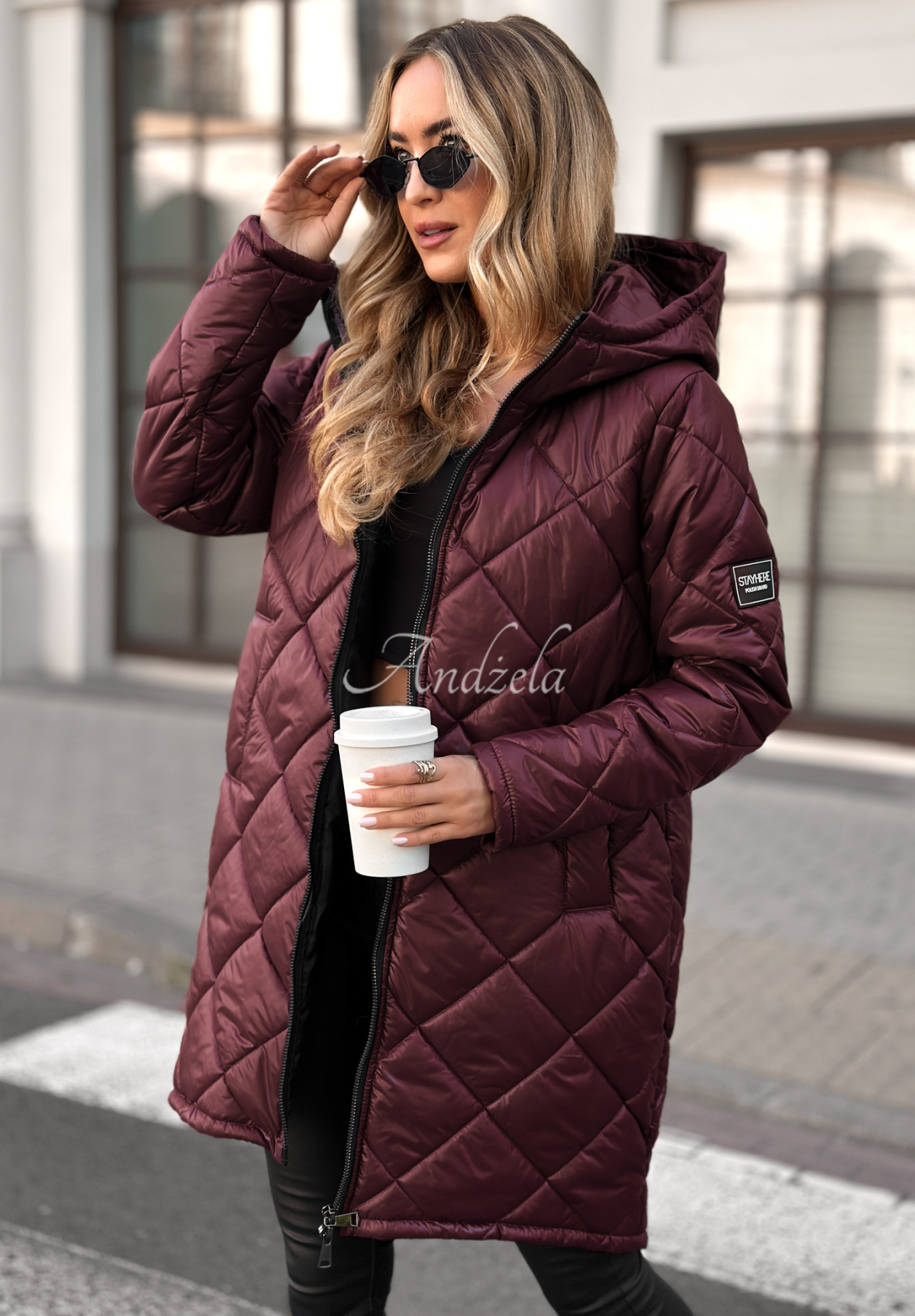 Lange Steppjacke Trust Your Intuition Burgunderrot