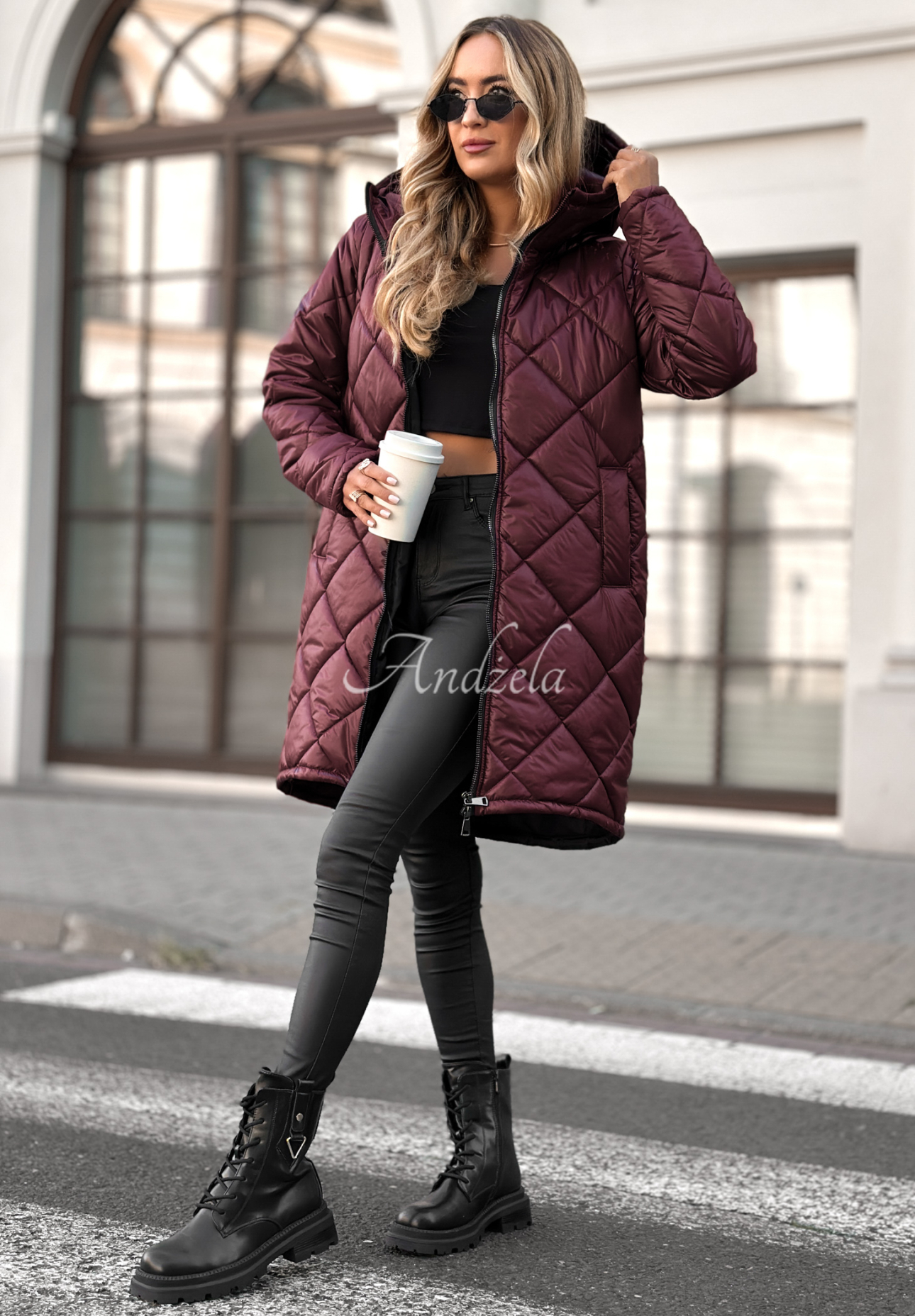 Lange Steppjacke Trust Your Intuition Burgunderrot