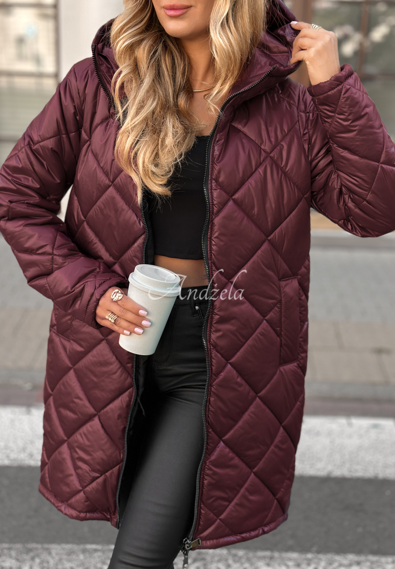 Lange Steppjacke Trust Your Intuition Burgunderrot