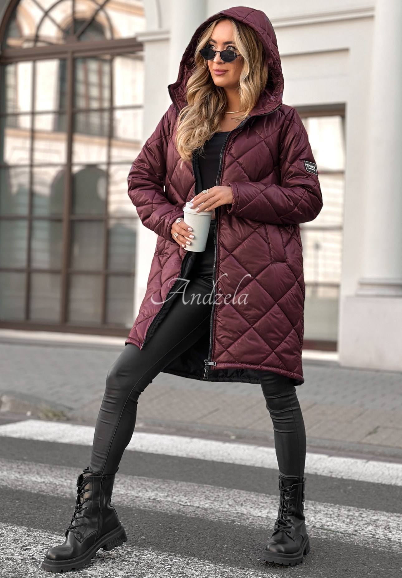 Lange Steppjacke Trust Your Intuition Burgunderrot