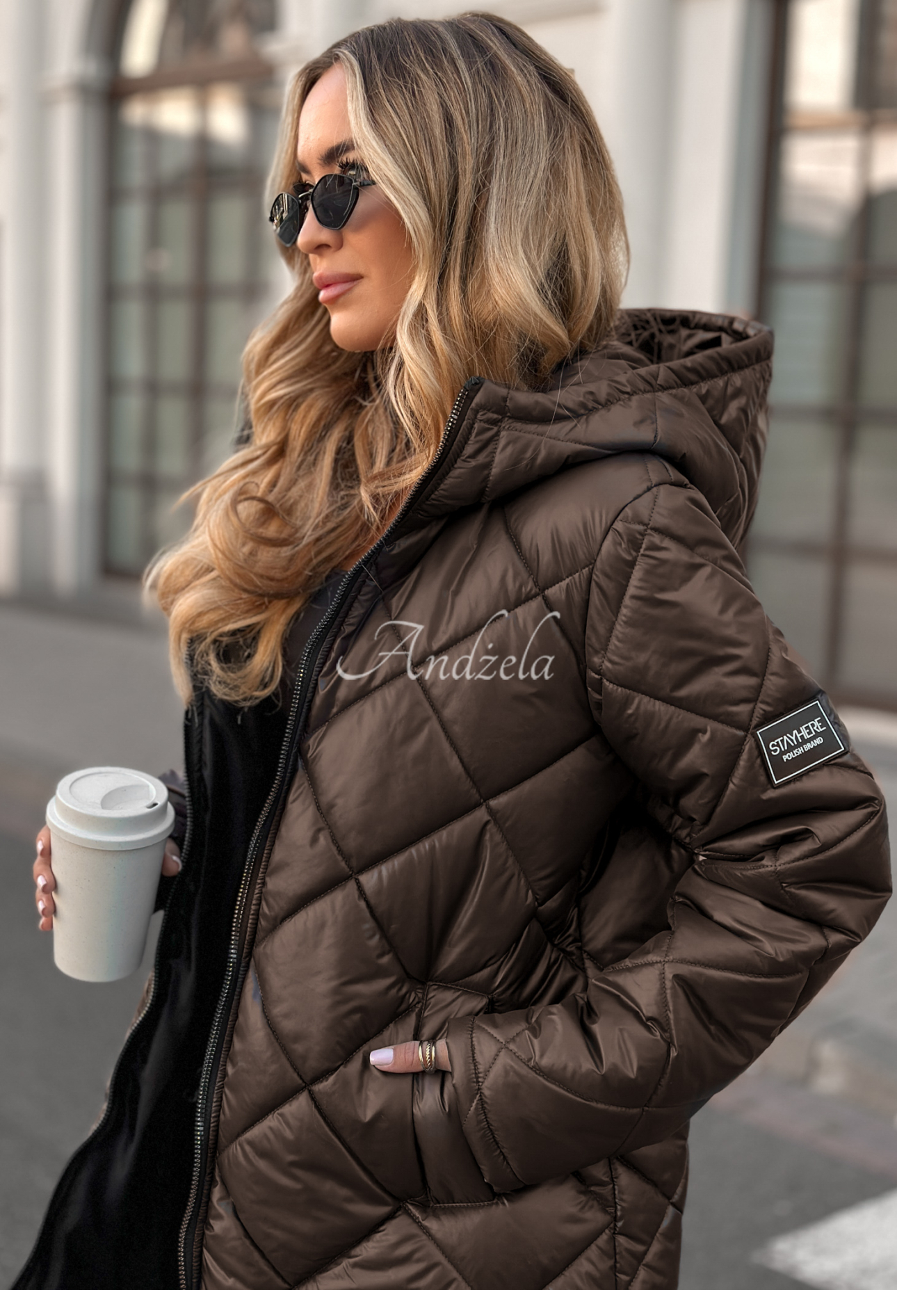 Lange Steppjacke Trust Your Intuition Schokoladenbraun
