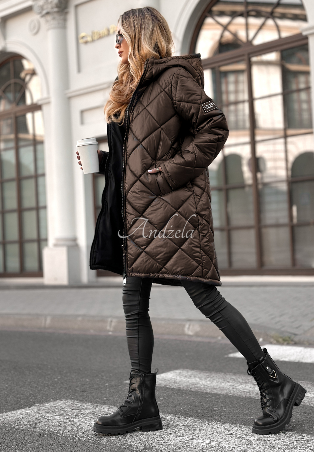 Lange Steppjacke Trust Your Intuition Schokoladenbraun